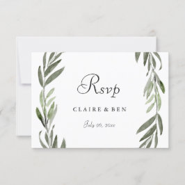 Elegant Green Leaf Wreath Wedding RSVP Karte