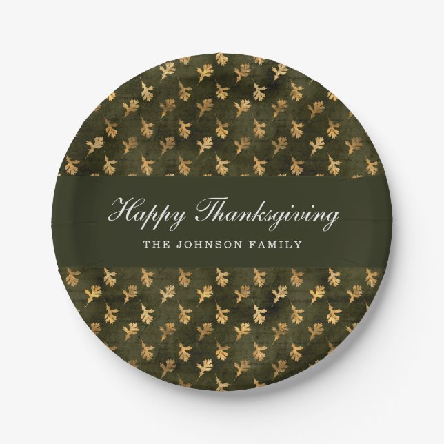 Elegant Green Leaves Thanksgiving Pappteller (Vorderseite)