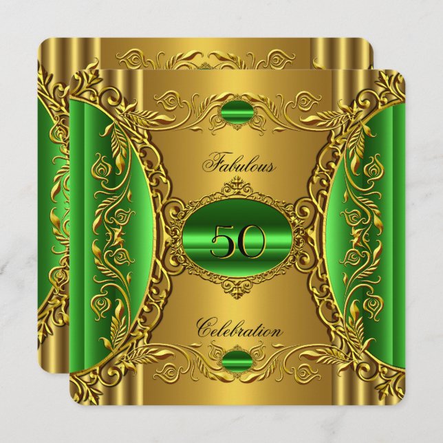 Elegant Green Limon Gold Fantastischer 50. Geburts Einladung (Vorne/Hinten)