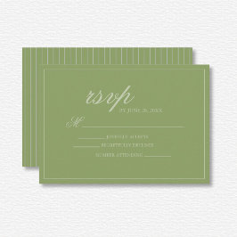 Elegant Green Lines Wedding RSVP Karte