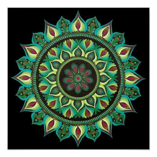 Elegant Green Mandala | Bohemisch Zen Minimalistis Poster (Vorderseite)