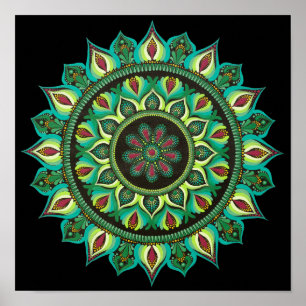 Elegant Green Mandala   Bohemisch Zen Minimalistis Poster