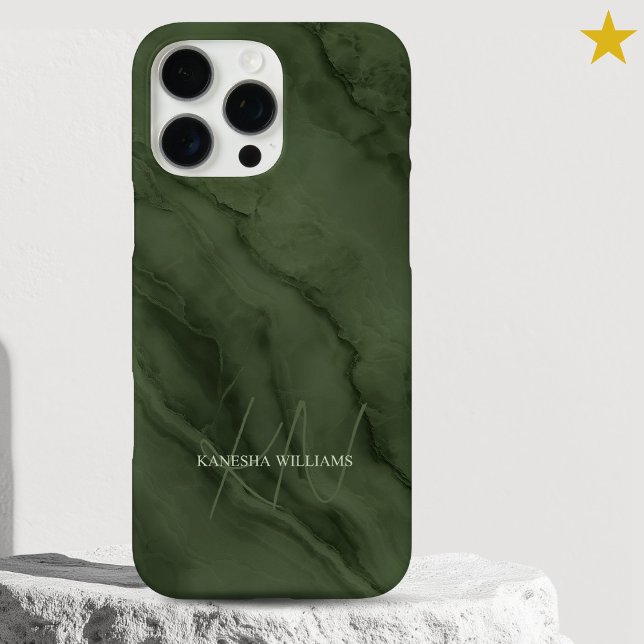 Elegant Green Marble Custom Name Monogrammed Case-Mate iPhone Hülle (Von Creator hochgeladen)