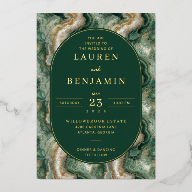 Elegant Green Marble Wedding Invitation Folieneinladung (Vorderseite)