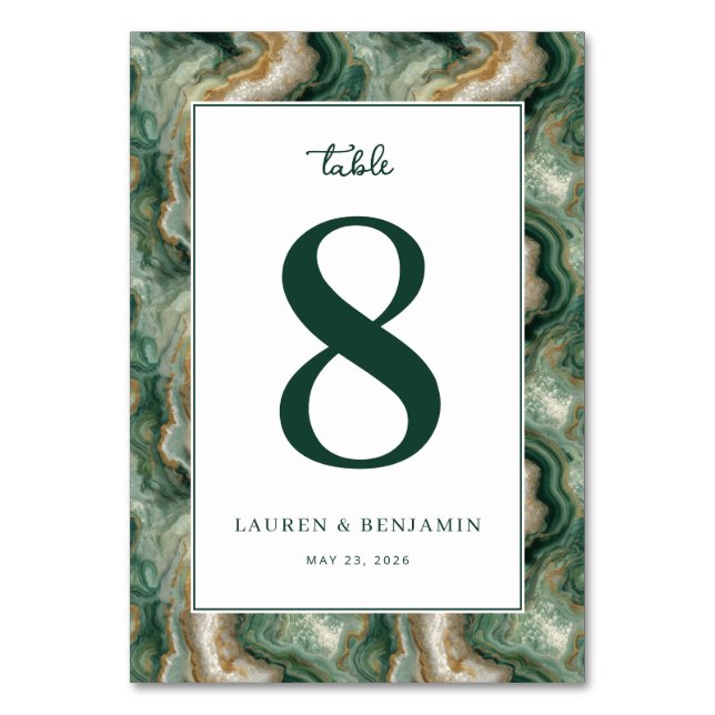 Elegant Green Marbled Number Card Tischnummer (Vorderseite)