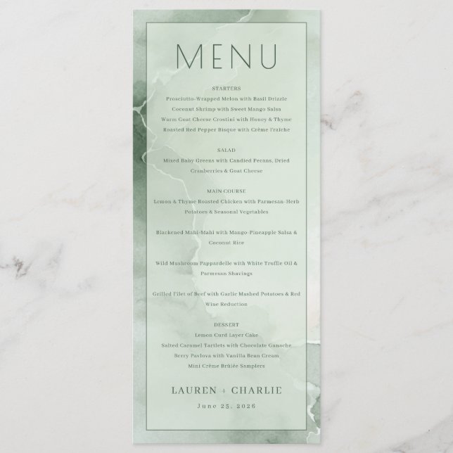 Elegant Green Menu Template Menükarte (Vorderseite)