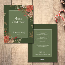 Elegant Green Merry Christmas Poinsettia Feiertagskarte