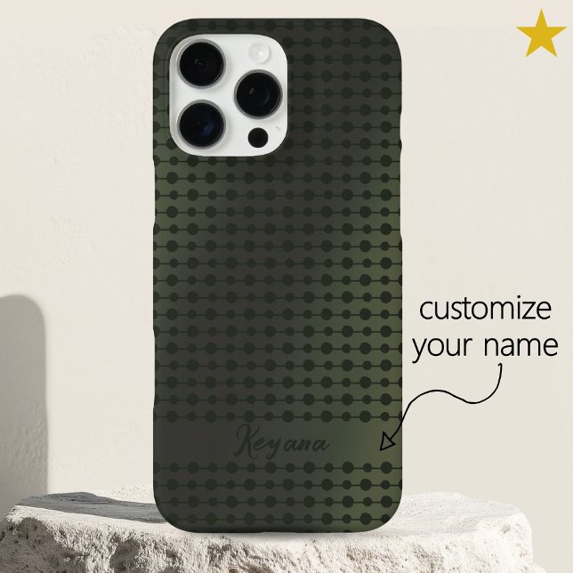 Elegant Green Metal Dots Line Pattern Custom Name Case-Mate iPhone Hülle (Von Creator hochgeladen)