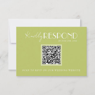 Elegant Green Minimalist QR Code Wedding RSVP Karte