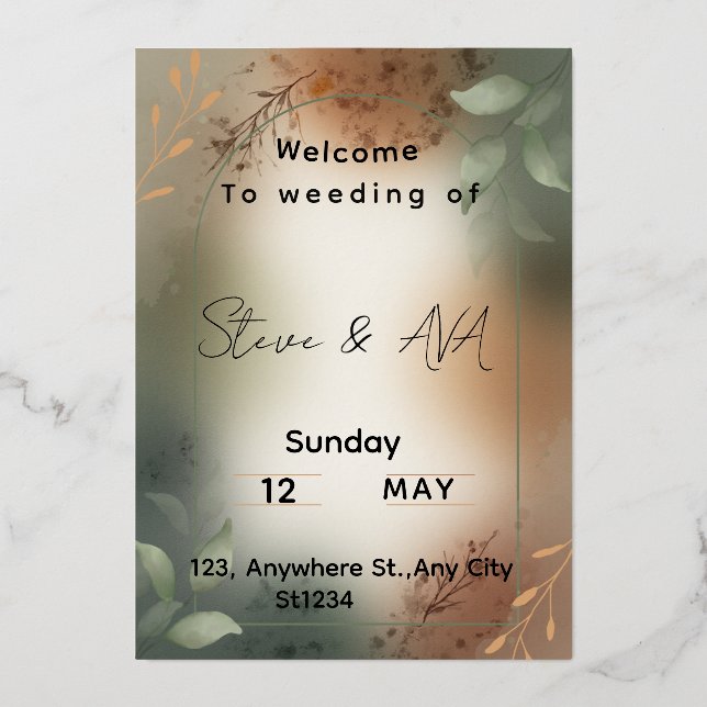 Elegant Green Minimalist Wedding Invitation Folieneinladung (Vorderseite)
