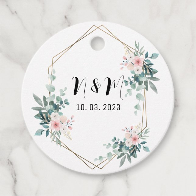 Elegant Green Monogram Eucalyptus Wedding Geschenkanhänger (Vorderseite)