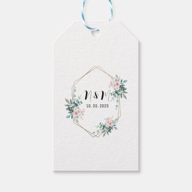 Elegant Green Monogram Eucalyptus Wedding Geschenkanhänger (Vorderseite)