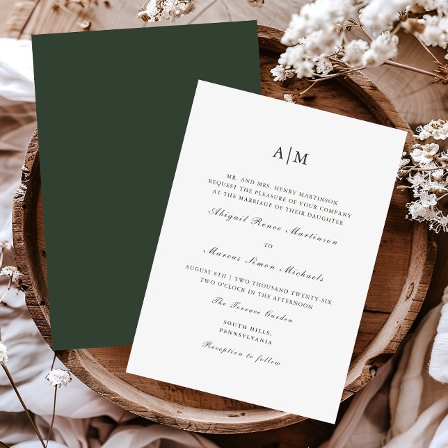 Elegant Green Monogram Wedding Einladung (Von Creator hochgeladen)