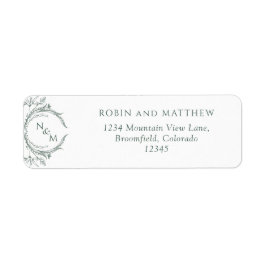 Elegant Green Monogram Wedding Rücksendeadresse