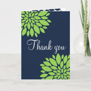 Elegant Green Navy Blue Floral Burst Vielen Dank Dankeskarte