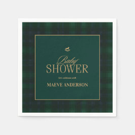 Elegant Green navy gold Plaid tartan Baby shower Serviette