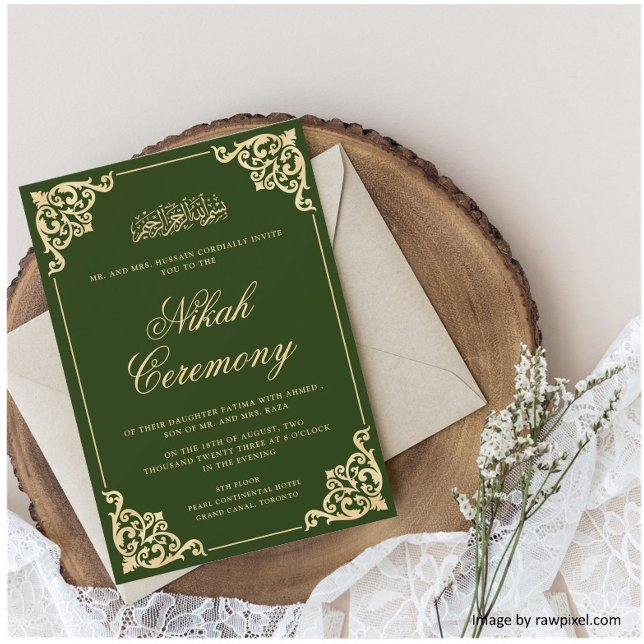 Elegant Green Nikah Islamische Hochzeit Einladung (Von Creator hochgeladen)