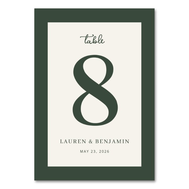 Elegant Green Number Eight Tischnummer (Vorderseite)