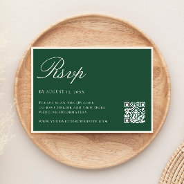 Elegant Green Old Money QR Code Wedding RSVP Karte