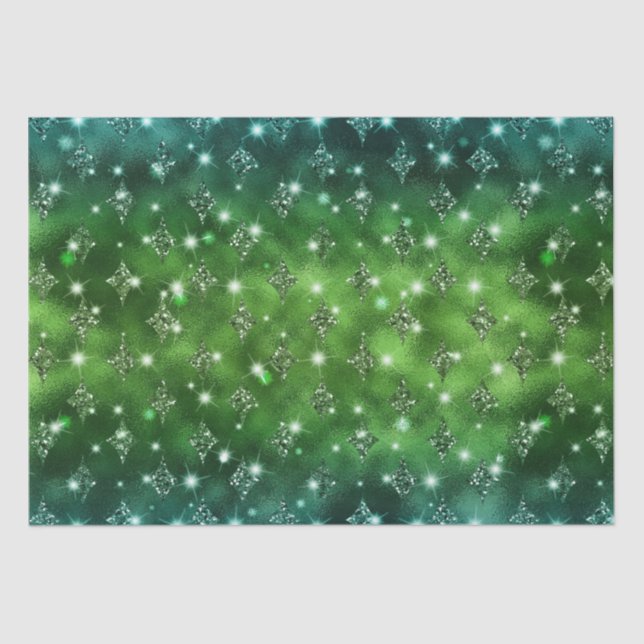 Elegant Green Ombre Glitzer Celestial Pattern Seidenpapier (Vorderseite)