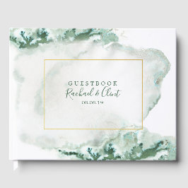 Elegant Green Ombre Marble Wedding Gäestbook Gästebuch