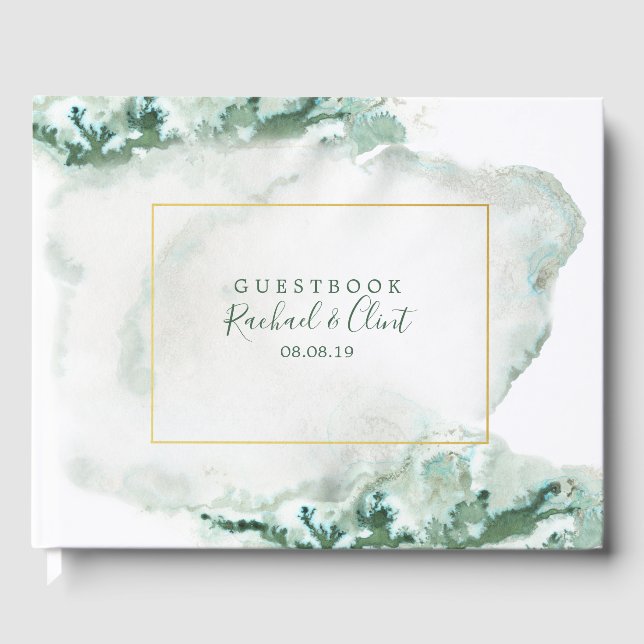 Elegant Green Ombre Marble Wedding Gäestbook Gästebuch (Vorderseite)