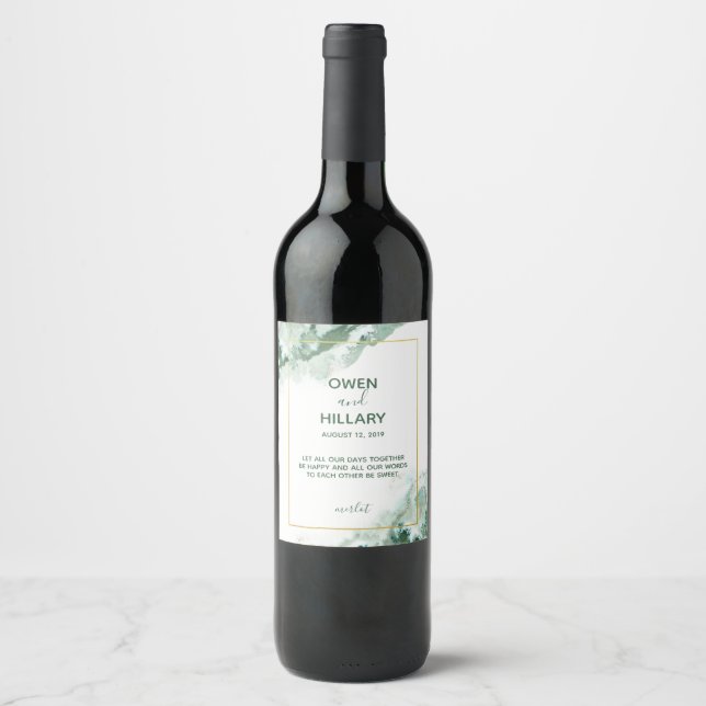 Elegant Green Ombre Marble Wedding Weinetikett (Vorderseite)