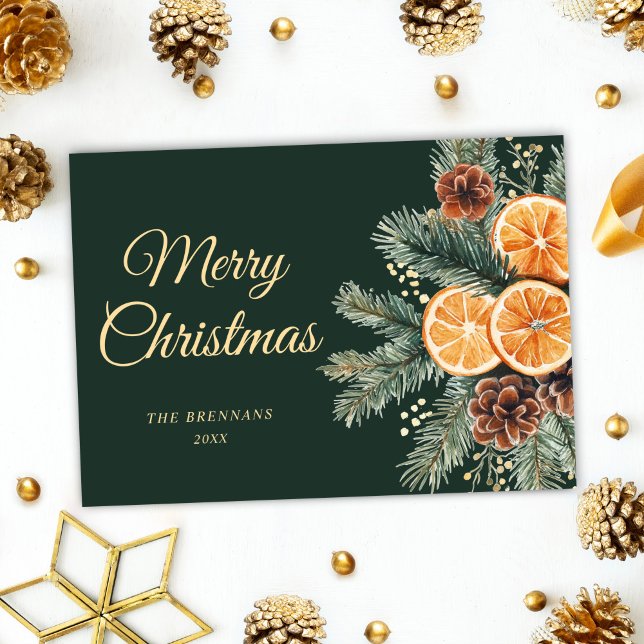 Elegant Green Orange Citrus Weihnachten (Elegant Green Orange Citrus Christmas Holiday Card)