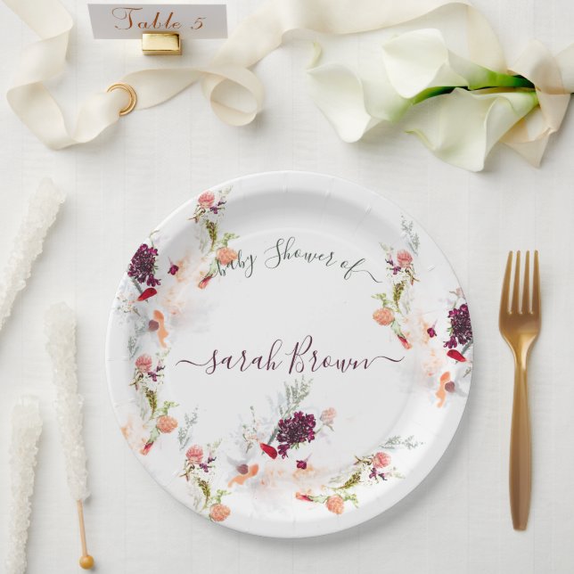 ELEGANT GREEN, ORANGE, RED & WINE BABY DUSCHE PAPPTELLER (Hochzeit)