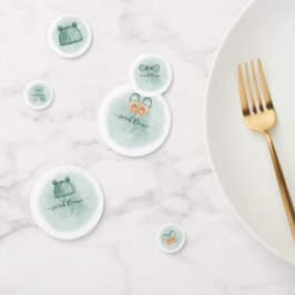 ELEGANT GREEN & ORANGE WATERCOLOR BABY DUSCHE KONFETTI