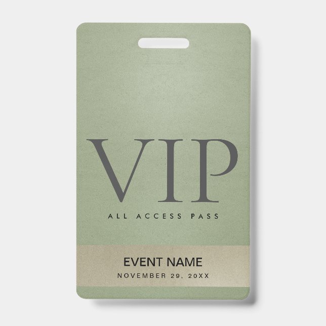 ELEGANT GREEN PALE GOLD VIP EREIGNIS ACCESS PASS AUSWEIS (Vorderseite)