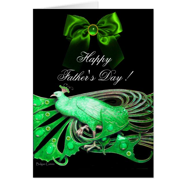 ELEGANT GREEN PEACOCK, GEM STONES, BOW Vatertag (Vorne)