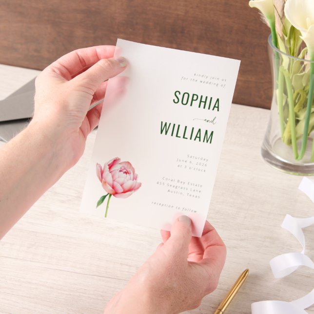Elegant Green Peony Wedding Invitation (Handgehalten)