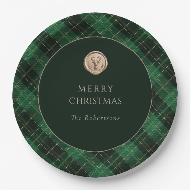 Elegant Green Plaid Merry Christmas Holiday Party  Pappteller (Vorderseite)