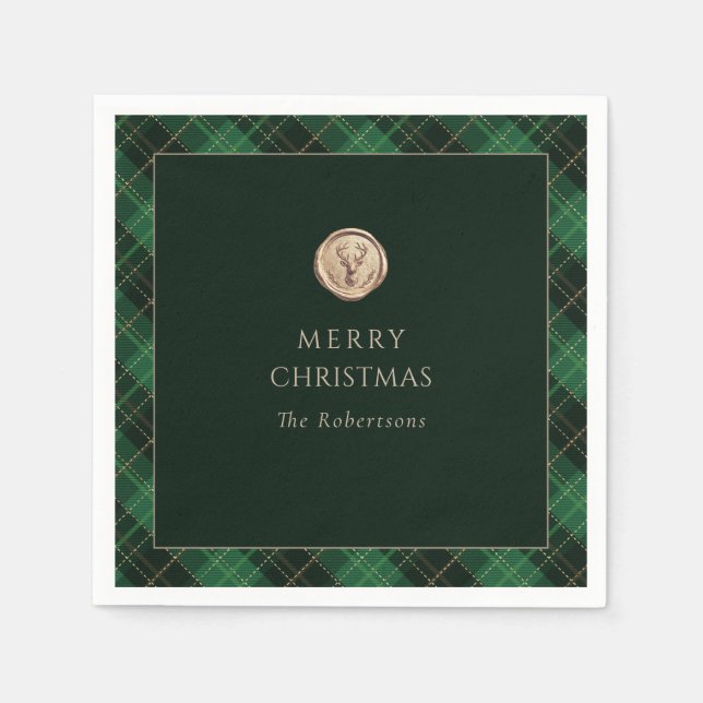 Elegant Green Plaid Merry Christmas Holiday Party  Serviette (Vorderseite)