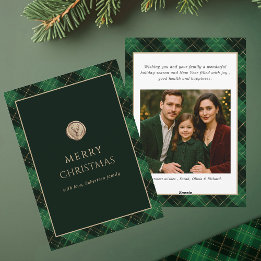 Elegant Green Plaid Merry Christmas Photo Feiertagskarte