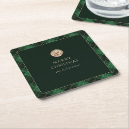 Elegant Green Plaid Merry Christmas  Rechteckiger Pappuntersetzer