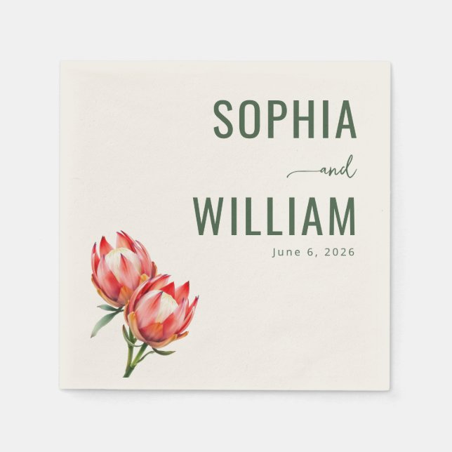 Elegant Green Protea Flowers Serviette (Vorderseite)