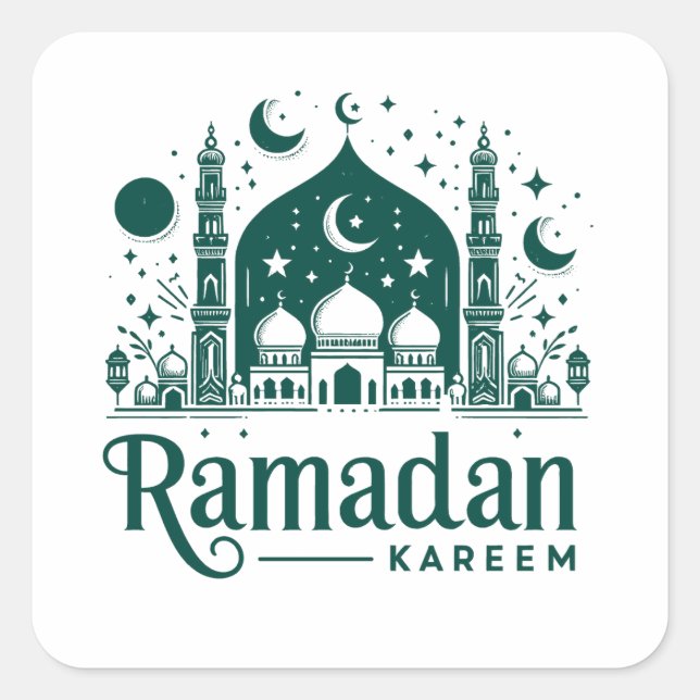 Elegant Green Ramadan Kareem Mubarak Quadratischer Aufkleber (Vorderseite)