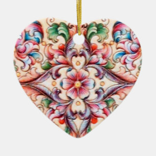 ELEGANT GREEN RED PINK BLUE FLORAL FANTASY KERAMIKORNAMENT