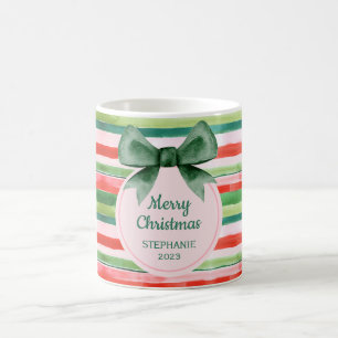 Elegant Green Red Stripes Ribbon Weihnachten Kaffeetasse