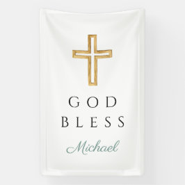 Elegant Green Religious Cross Boy God Bless Banner