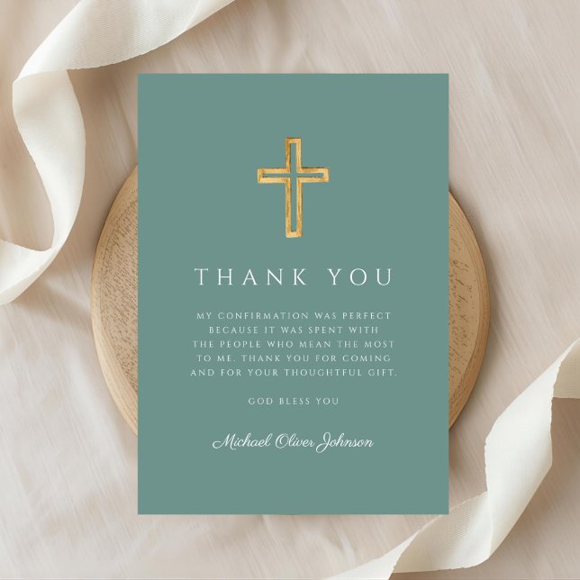 Elegant Green Religious Cross Bpy Confirmation Dankeskarte (Elegant Green Religious Cross Bpy Confirmation Thank You Card)