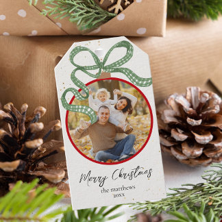 Elegant Green Ribbon Photo Christmas Geschenkanhänger