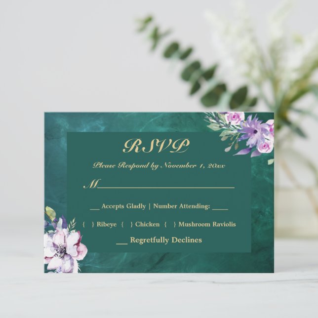 Elegant Green RSVP Karte (Stehend Vorderseite)