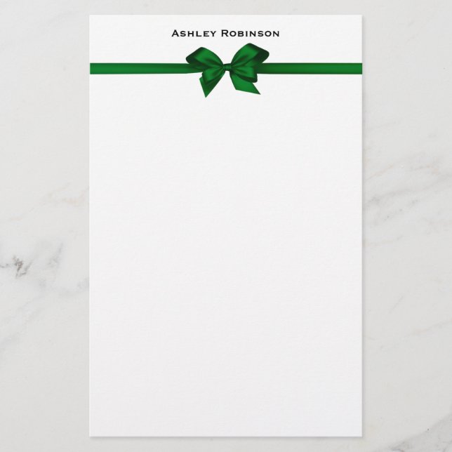 Elegant Green Satin Bow on White Briefpapier (Vorderseite)