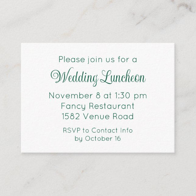 Elegant Green Script Wedding Event Invitation Begleitkarte (Vorderseite)