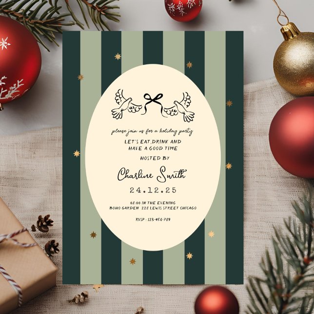 Elegant Green Striped Holiday Party Invitation Einladung (Von Creator hochgeladen)