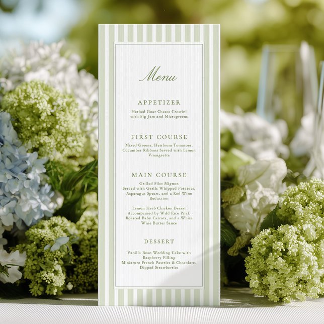 Elegant Green Stripes Wedding Menu Menükarte (Von Creator hochgeladen)