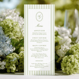 Elegant Green Stripes Wedding Menu Menükarte